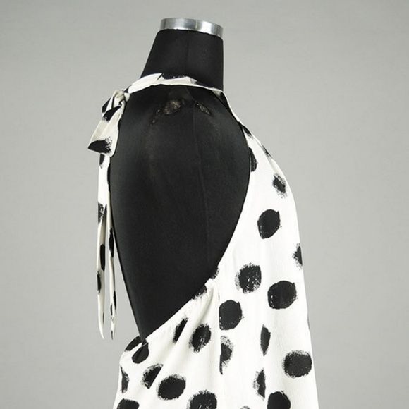 Black White Polka Dot Halter Neck Sleeveless Top Women's Size Medium - Picture 8 of 9